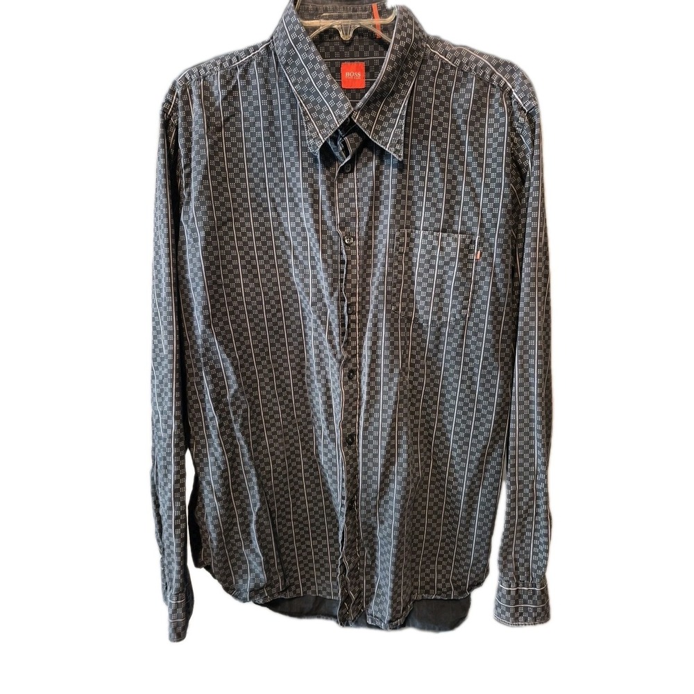 Vintage Hugo Boss‎ Orange Label Mens XXL Retro Geometric Striped Cotton Poland